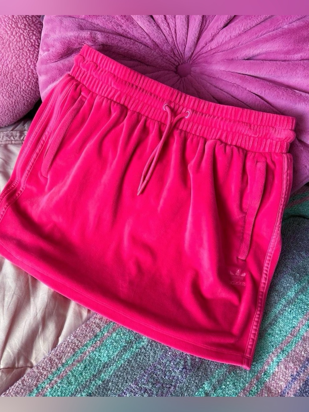Adidas x Jeremy Scott Hot Pink Velour Mini Skirt Size L